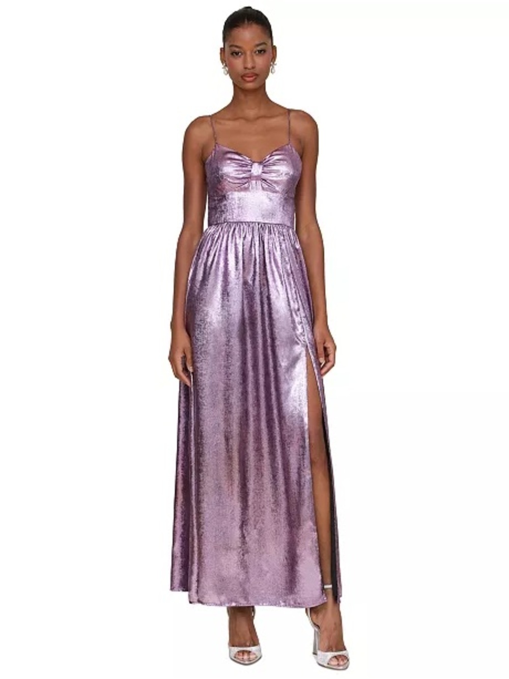 AVEC LES FILLES || Metallic Foiled Lilac Spaghetti-Strap Maxi Dress. Sz. 8